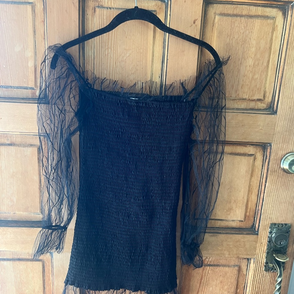 Black Off-Shoulder Dress with Sheer Sleeves